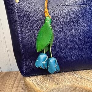 Blue Tulip Bag Charm Tulip Spring Blue Flower Charm Leather Bag Charm